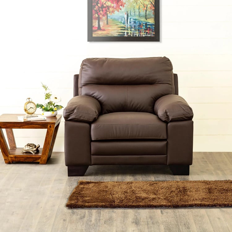 Winchester Half Leather 1-Seater Sofa - Brown