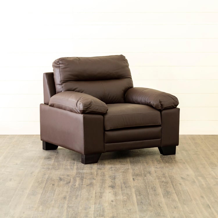 Winchester Half Leather 1-Seater Sofa - Brown