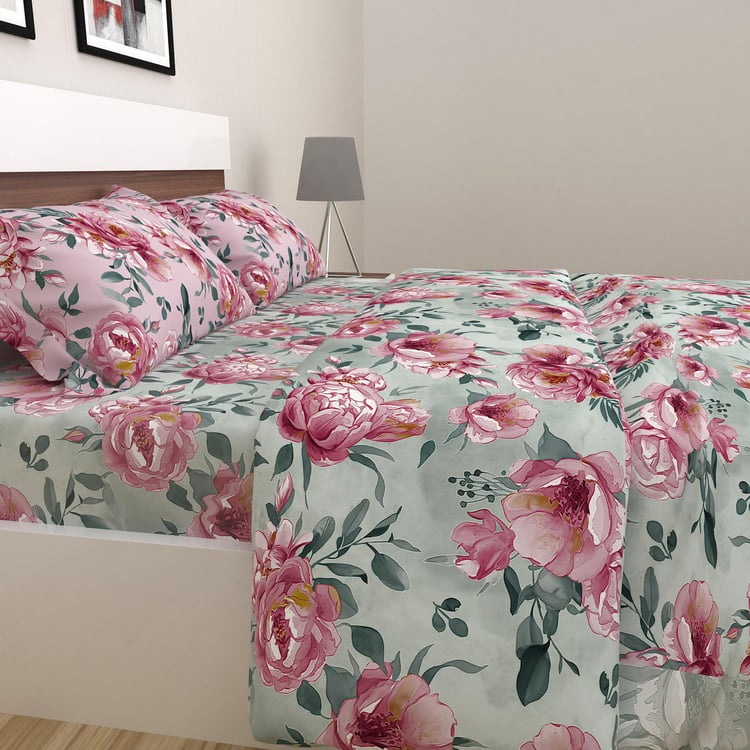 SPACES Miami Pink Floral Printed Bed In A Bag- Cotton- Set of 4