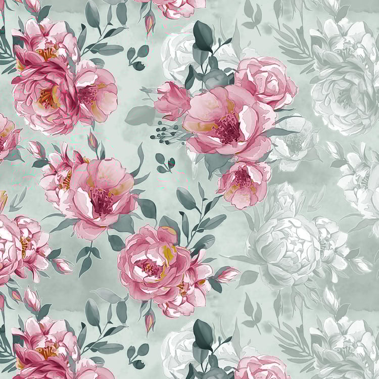 SPACES Miami Pink Floral Printed Double Bedsheet Set- 3pcs