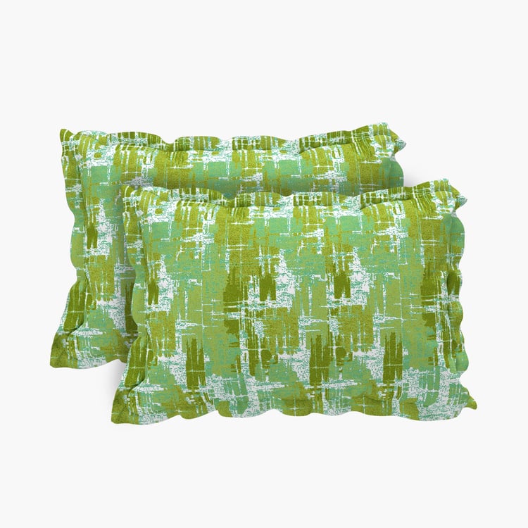 SPACES Miami Green Geometric Print Cotton Pillow Covers- 68x43cm-Set of 2