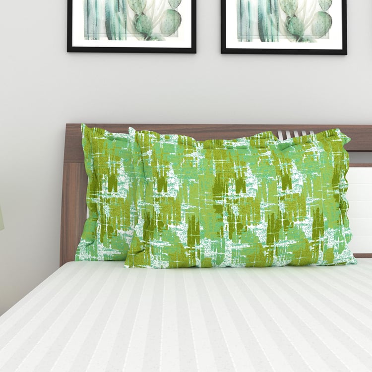 SPACES Miami Green Geometric Print Cotton Pillow Covers- 68x43cm-Set of 2