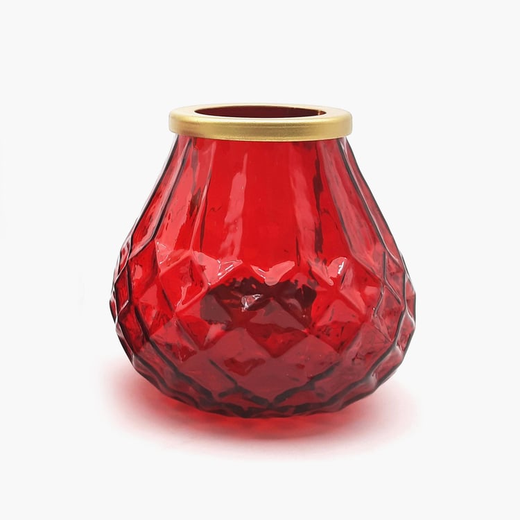 Corsica Red Embossed Glass T-Light Holder- Set Of 2