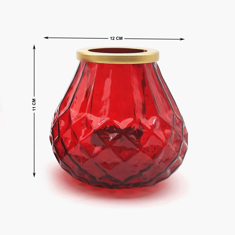 Corsica Red Embossed Glass T-Light Holder- Set Of 2