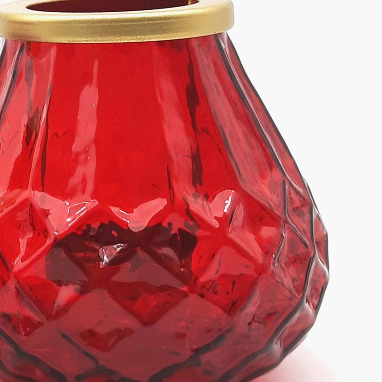 Corsica Red Embossed Glass T-Light Holder- Set Of 2