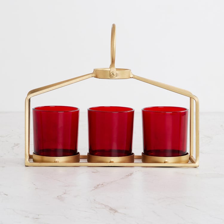 Corsica Red Solid Iron And Glass Multi T-Light Holder