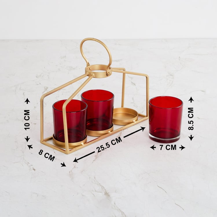 Corsica Red Solid Iron And Glass Multi T-Light Holder