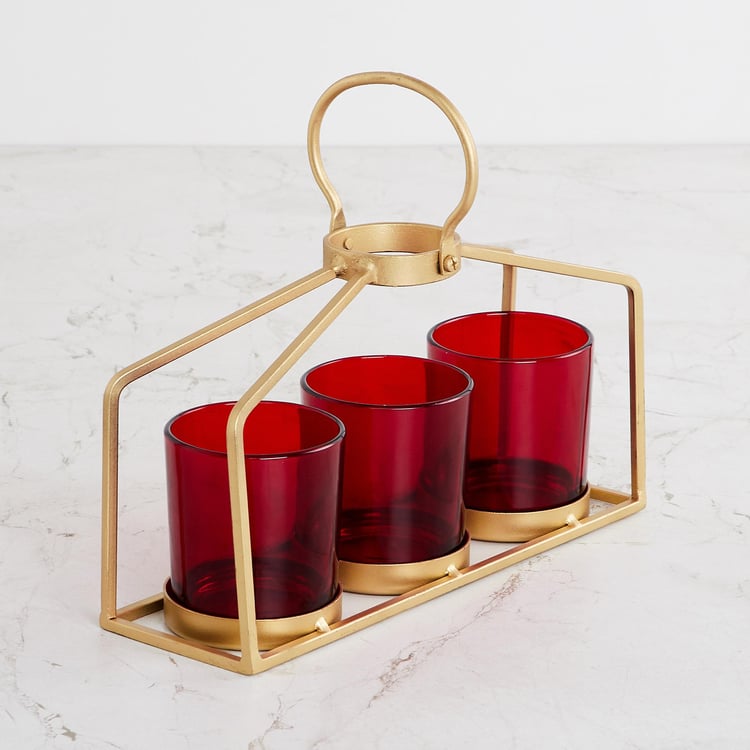 Corsica Red Solid Iron And Glass Multi T-Light Holder