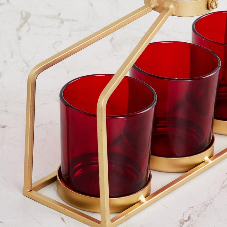 Corsica Red Solid Iron And Glass Multi T-Light Holder