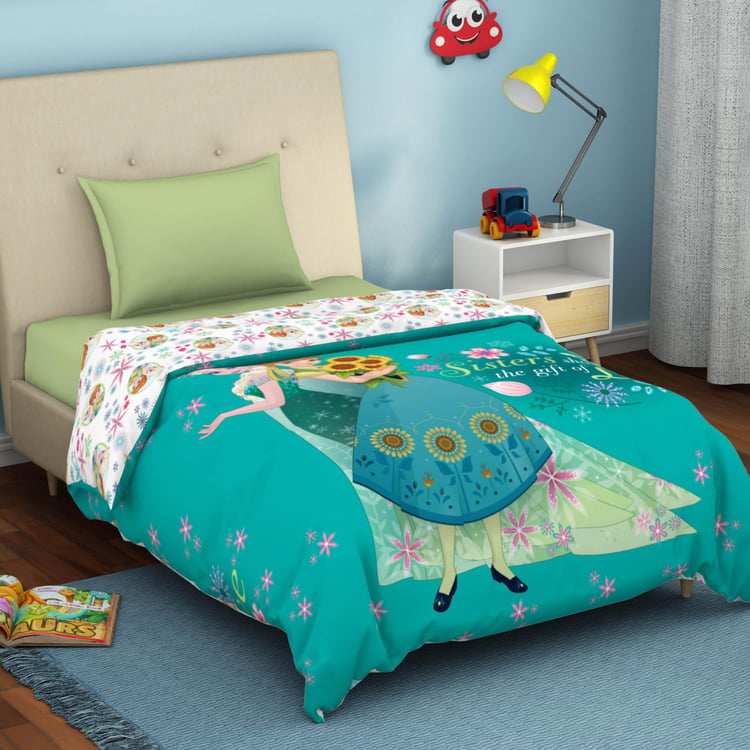 SPACES Disney Frozen - Blue Printed Cotton Single Quilt - 150x220cm