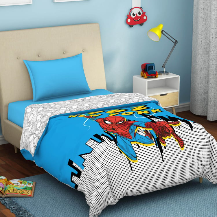 SPACES Marvel Spiderman - Printed Blue Cotton Single Quilt