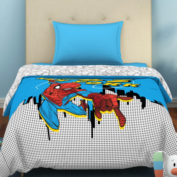 SPACES Marvel Spiderman - Printed Blue Cotton Single Quilt