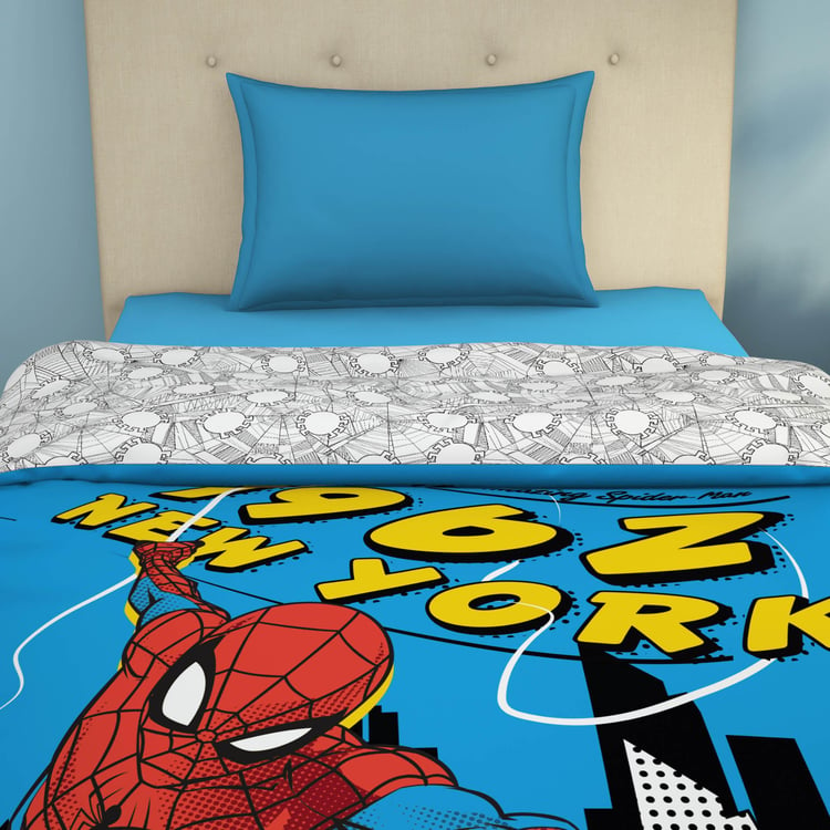 SPACES Marvel Spiderman - Printed Blue Cotton Single Quilt