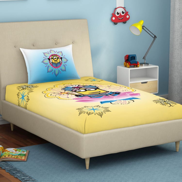 SPACES Universal Masala Minions - Yellow Cotton Single Bedsheet Set - 2Pcs