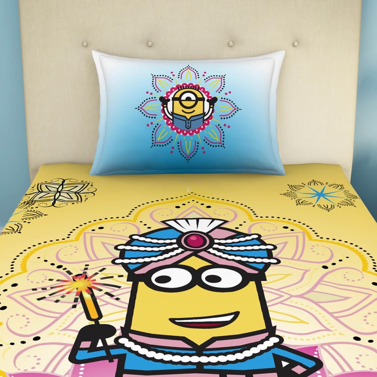 SPACES Universal Masala Minions - Yellow Cotton Single Bedsheet Set - 2Pcs