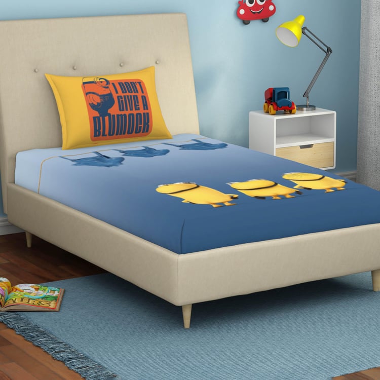 SPACES Universal Lebuddies Minions - Blue Cotton Single Bedsheet Set - 2Pcs