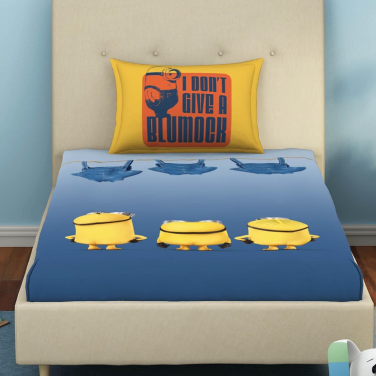 SPACES Universal Lebuddies Minions - Blue Cotton Single Bedsheet Set - 2Pcs