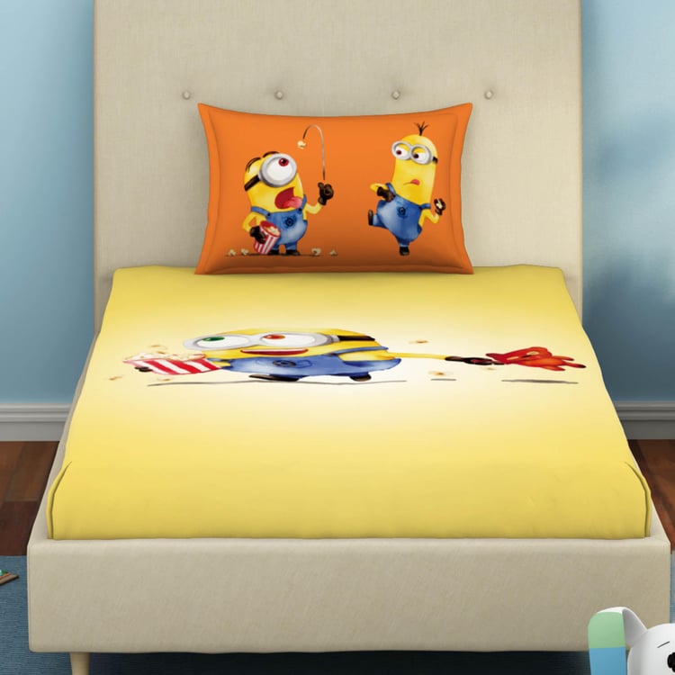 SPACES Universal Water Colour Minions - Yellow Printed Cotton Single Bedsheet Set - 2Pcs