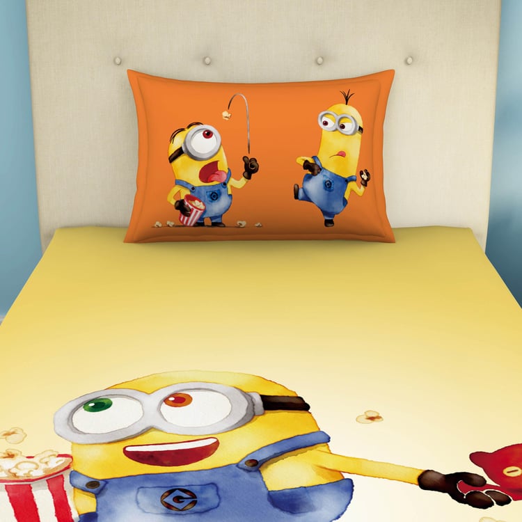 SPACES Universal Water Colour Minions - Yellow Printed Cotton Single Bedsheet Set - 2Pcs