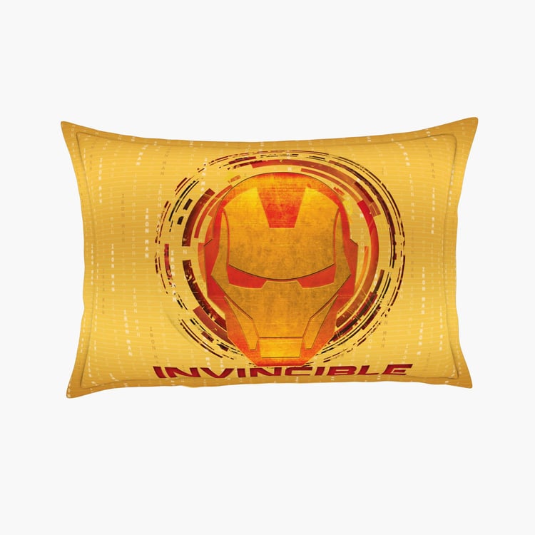 SPACES Marvel Ironman Blue Printed Cotton Double Bedsheet Set-3 Pcs