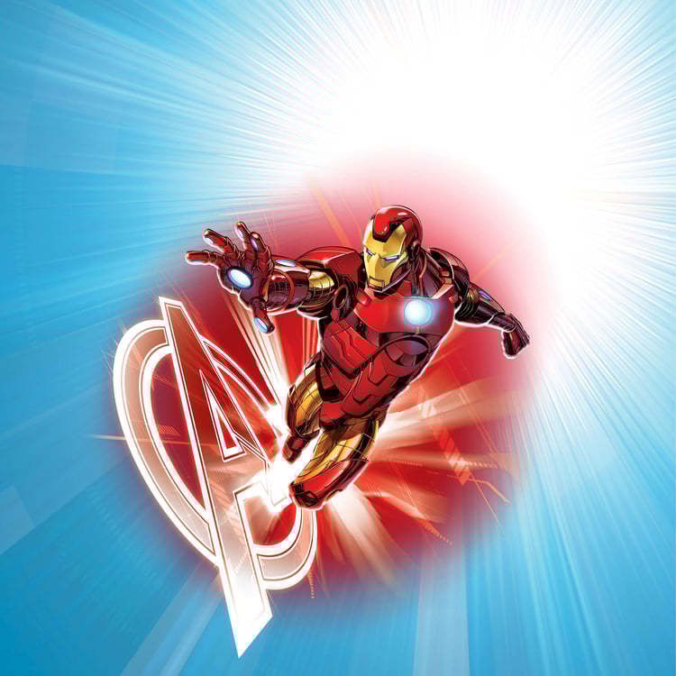 SPACES Marvel Ironman Blue Printed Cotton Double Bedsheet Set-3 Pcs