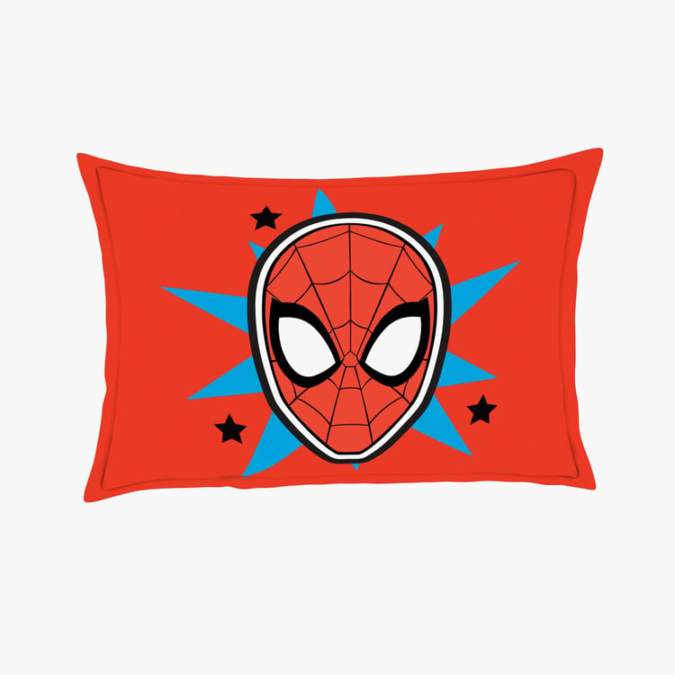 SPACES Marvel Spiderman Blue Printed Cotton Double Bedsheet Set-3pcs