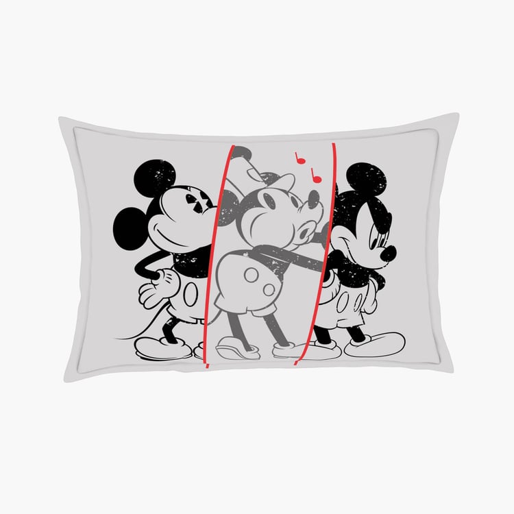 SPACES Disney Mickey Grey Printed Breathable Double Bedsheet Set-3Pcs