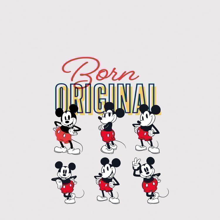 SPACES Disney Mickey Grey Printed Breathable Double Bedsheet Set-3Pcs