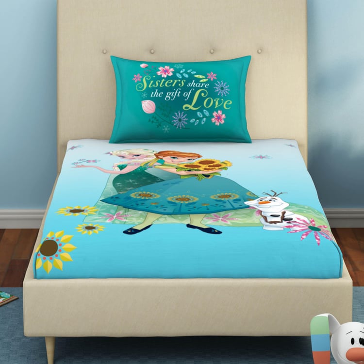 SPACES Disney Frozen - Blue Printed Cotton Single Bedsheet Set - 2Pcs