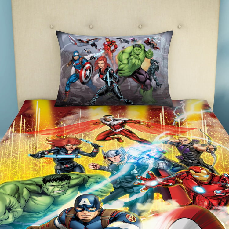 SPACES Marvel Avengers-Multicolour Printed Single Bedsheet Set-2Pcs