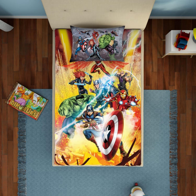 SPACES Marvel Avengers-Multicolour Printed Single Bedsheet Set-2Pcs