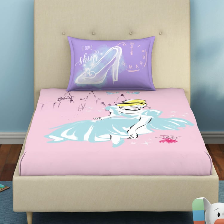 SPACES Disney Cinderella Pink Printed Cotton Single Bedsheet Set-2Pcs