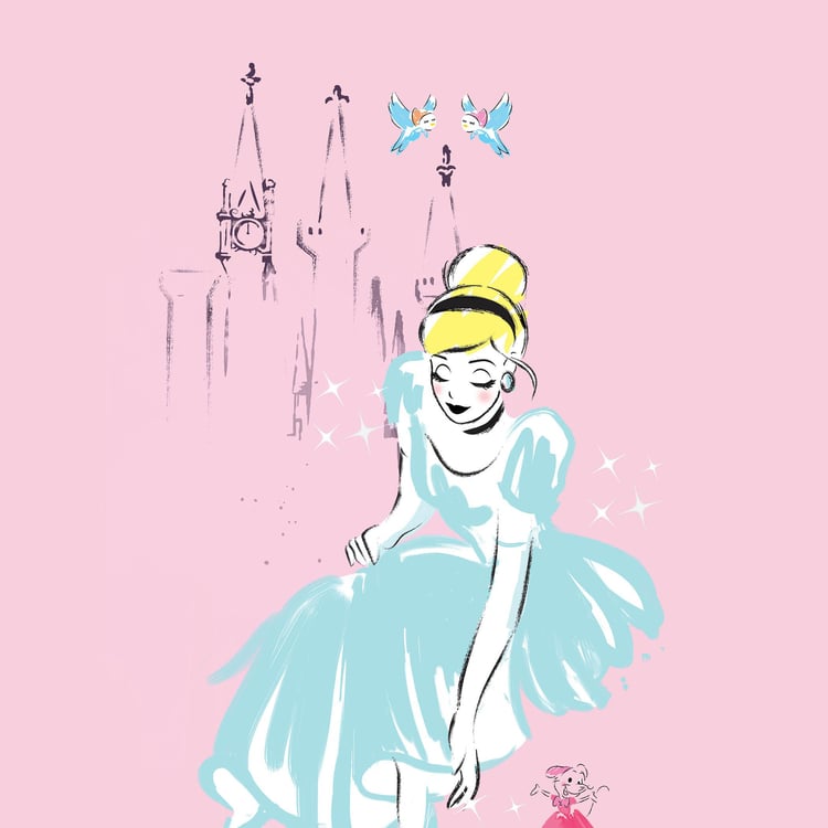 SPACES Disney Cinderella Pink Printed Cotton Single Bedsheet Set-2Pcs