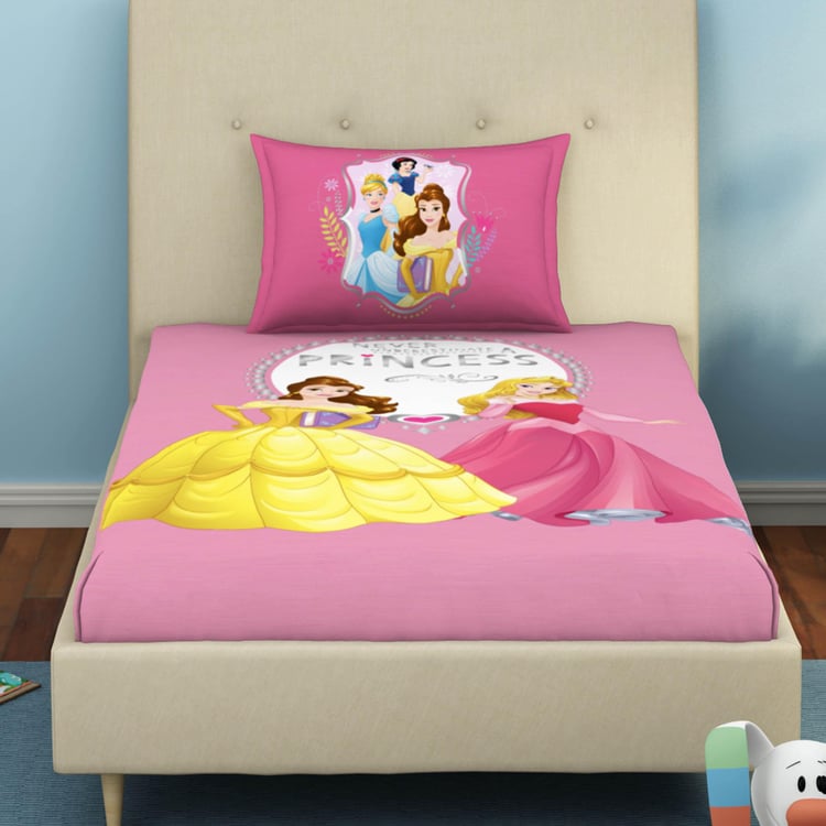 SPACES Disney Princess - Pink 180TC Cotton Single Bedsheet Set - 2Pcs