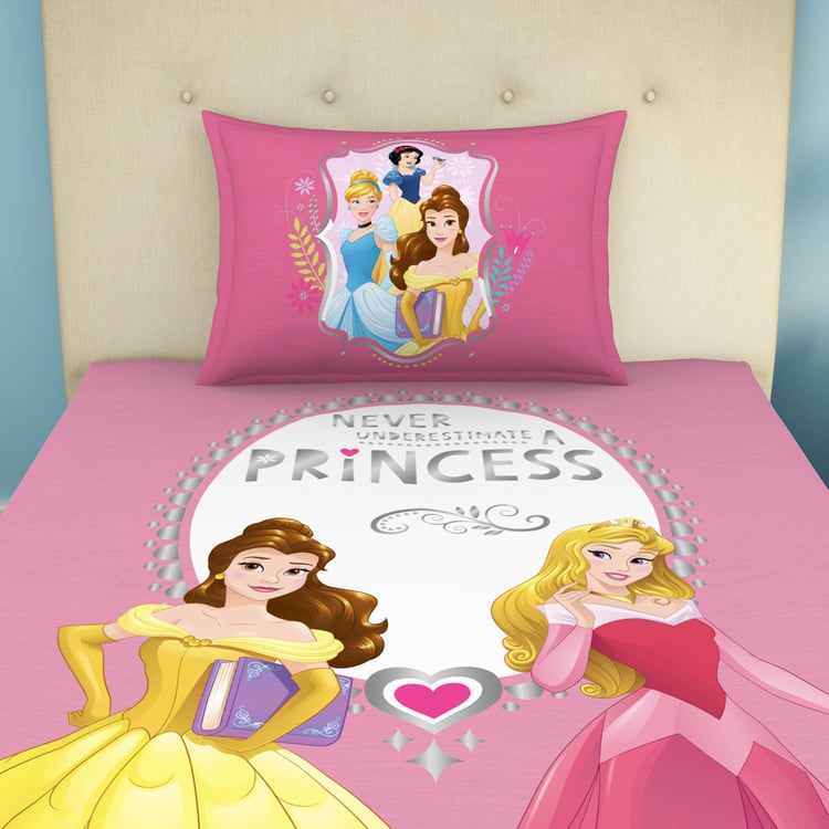 SPACES Disney Princess - Pink 180TC Cotton Single Bedsheet Set - 2Pcs