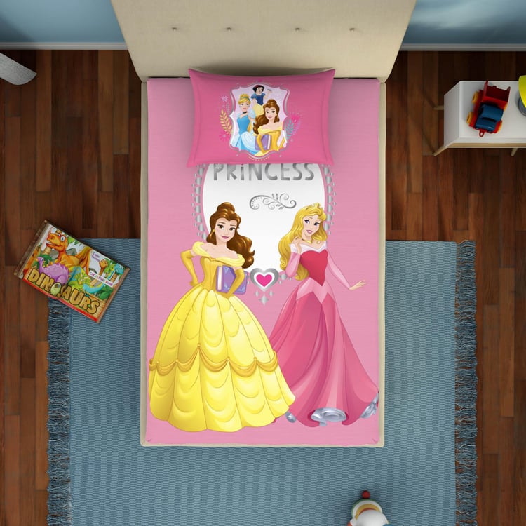 SPACES Disney Princess - Pink 180TC Cotton Single Bedsheet Set - 2Pcs