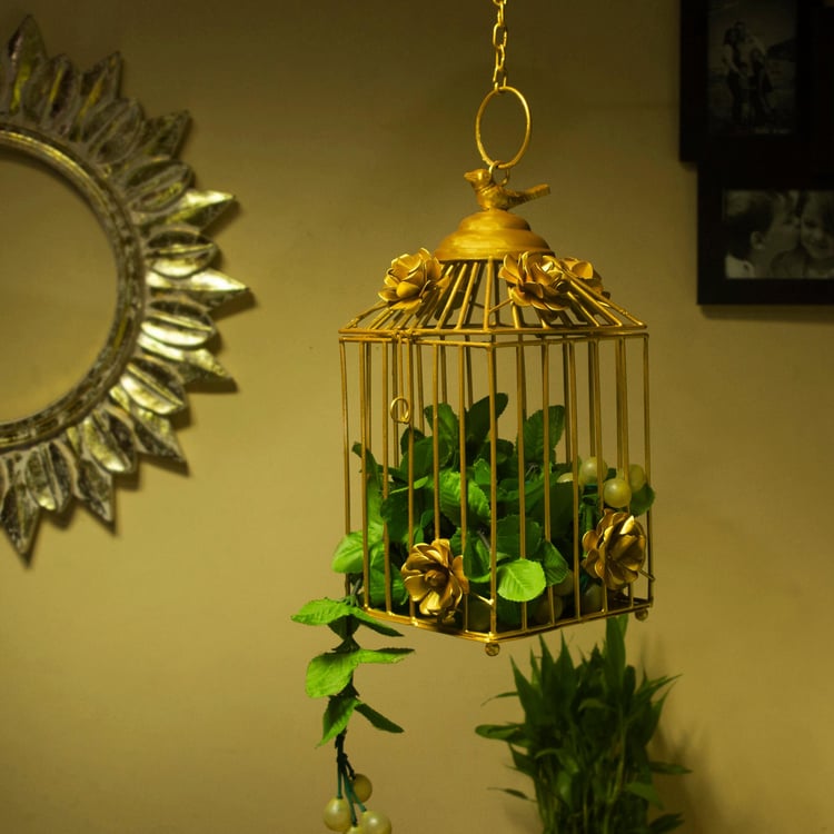 HOMESAKE Corsica Gold Metal Hanging Cage Candle Holder