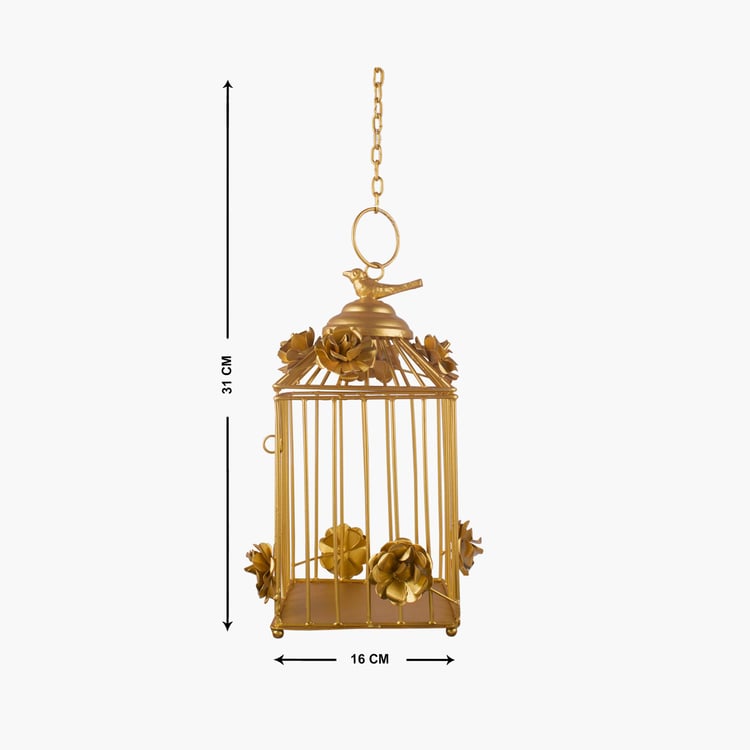 HOMESAKE Corsica Gold Metal Hanging Cage Candle Holder