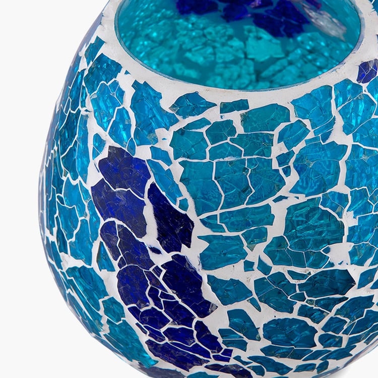 HOMESAKE Blue Crackle Mosaic Candle Holder- Set of 2- Glass- 11x12cm