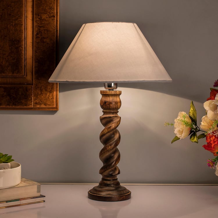 HOMESAKE Corsica Wooden Twister Table Lamp with White Shade - 33 x 50 cm