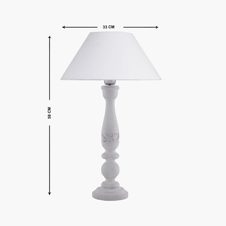 HOMESAKE White Wooden Floral Carved Table Lamp - 33 X 58 cm