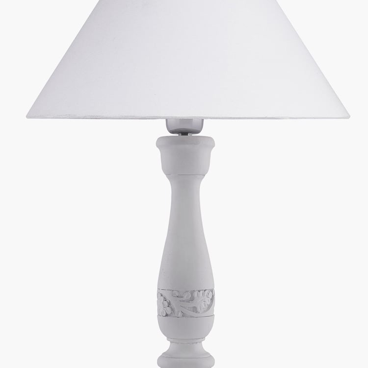 HOMESAKE White Wooden Floral Carved Table Lamp - 33 X 58 cm