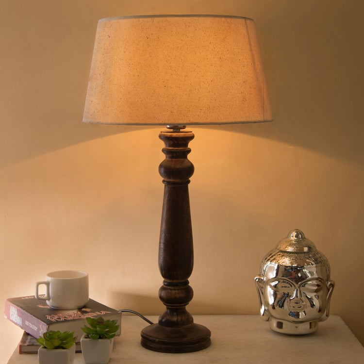HOMESAKE Beige Wooden Mabel Antique Table Lamp- 33X58 Cm