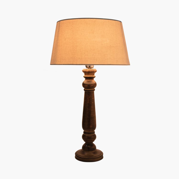 HOMESAKE Beige Wooden Mabel Antique Table Lamp- 33X58 Cm