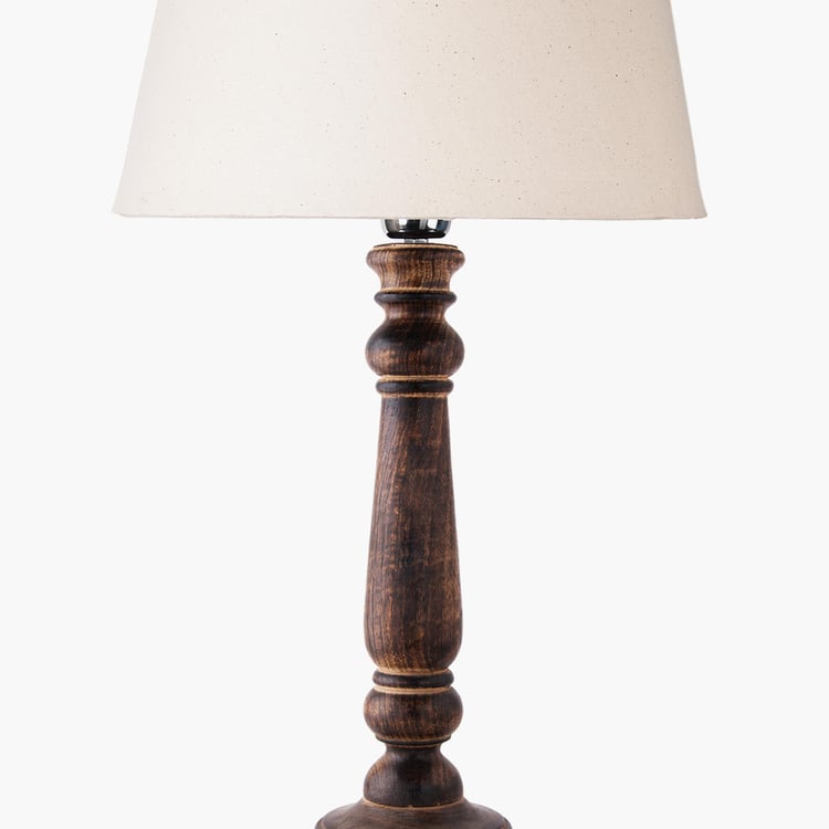 HOMESAKE Beige Wooden Mabel Antique Table Lamp- 33X58 Cm