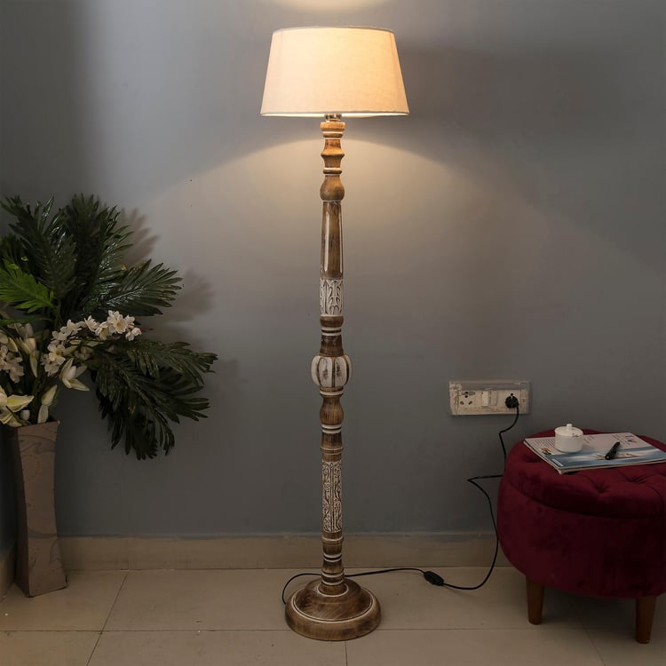 HOMESAKE Corsica Brown Antique Wooden Floor Lamp - 154 cm x 38 cm