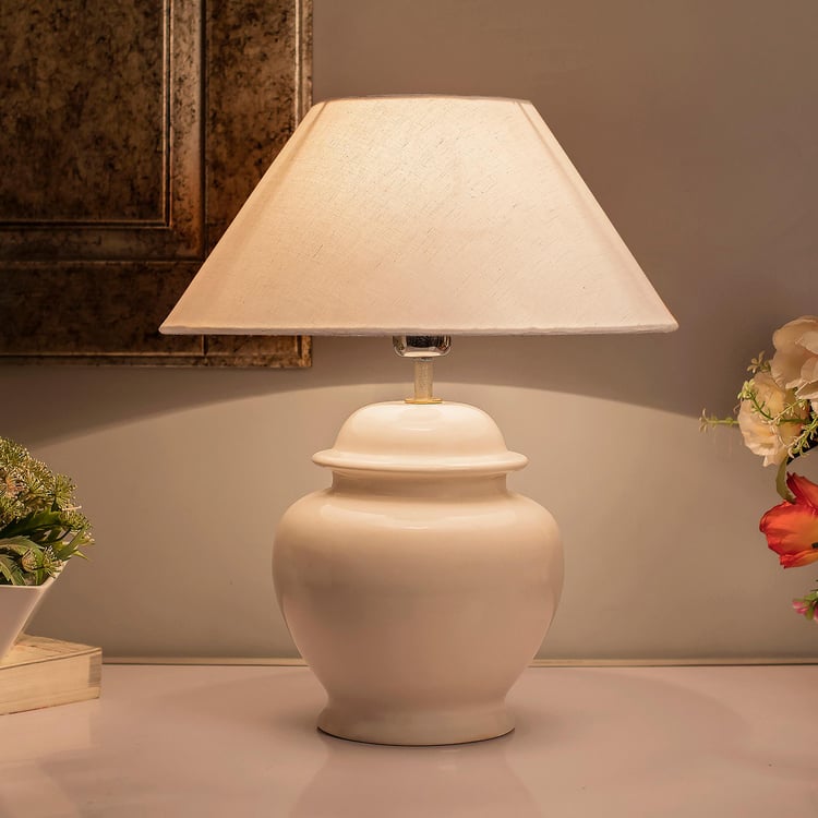 HOMESAKE White Ceramic Table Lamp with Shade