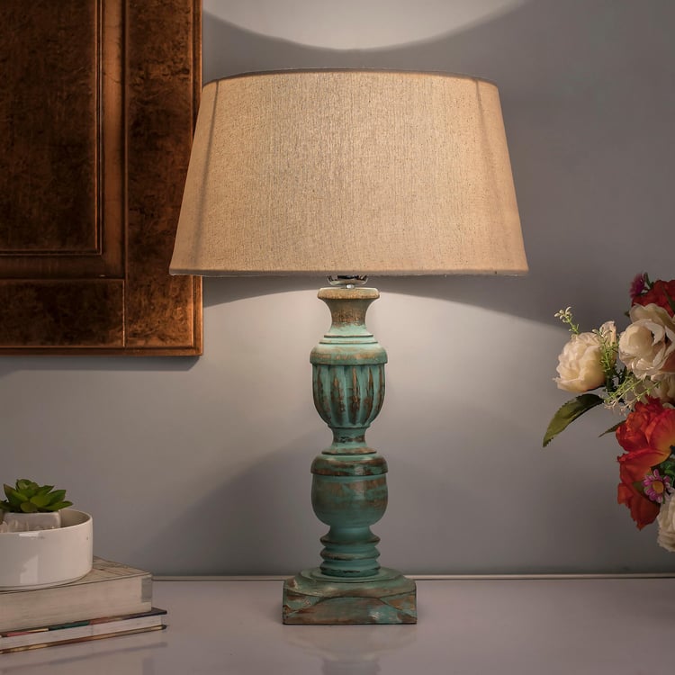 HOMESAKE Corsica Multicolour Textured Wooden Table Lamp - 50 x 33 cm