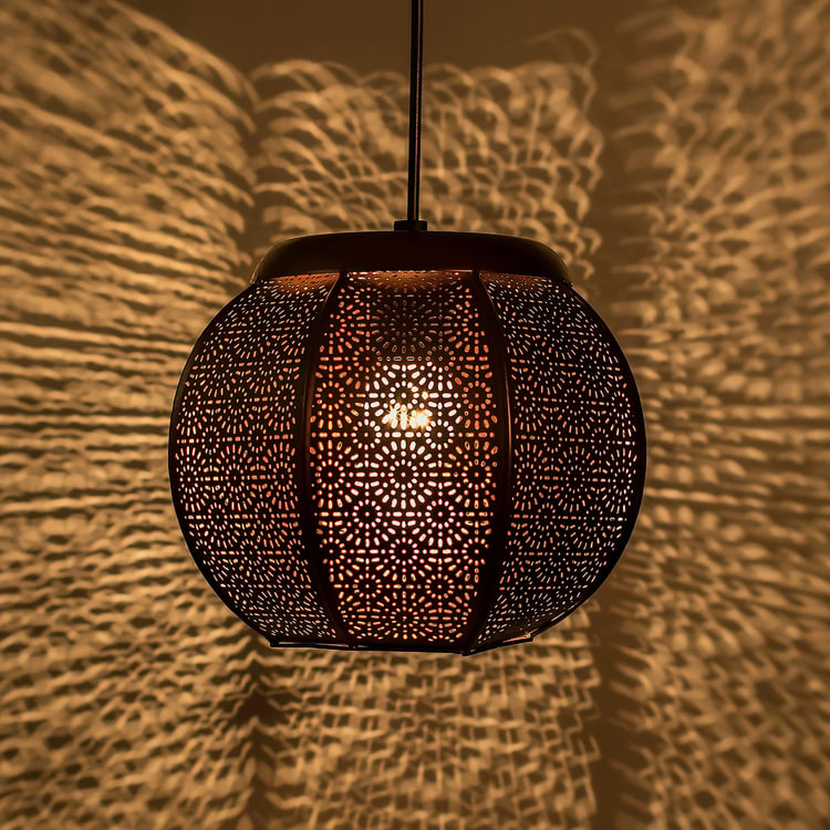 HOMESAKE Corsica Brown Metal Moroccan Hanging Lamp- 19 x 20 cm