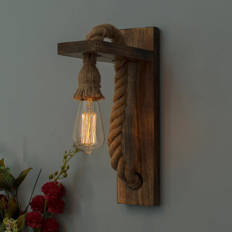HOMESAKE Corsica Beige Rope Wall Lamp with Wooden Stand -26 cm X 29 cm